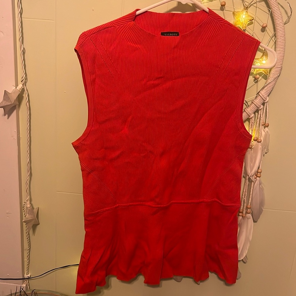 Red sleeveless mock neck sweater